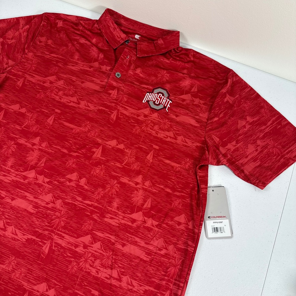 Colosseum Ohio State Buckeyes Mens XL Red Tropical Palm Tree Polo FFPS10367